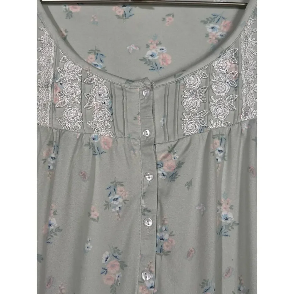 Laura Ashley Nightgown Floral Cotton Sleep Dress Short Sleeve Size Small